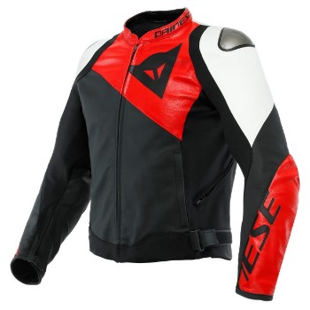 DAINESE bőrdzseki - SPORTIVA LEATHER JACKET BLACK-MATT/LAVA-RED/WHITE