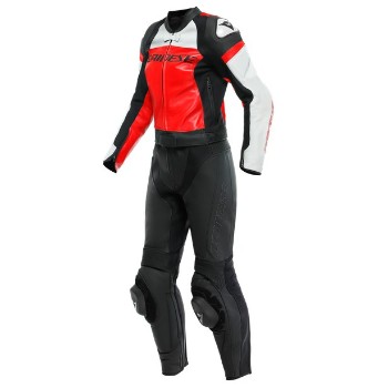 DAINESE bőroverál, 2 részes, női - MIRAGE LADY LEATHER 2PCS SUITBLACK/LAVA-RED/WHITE